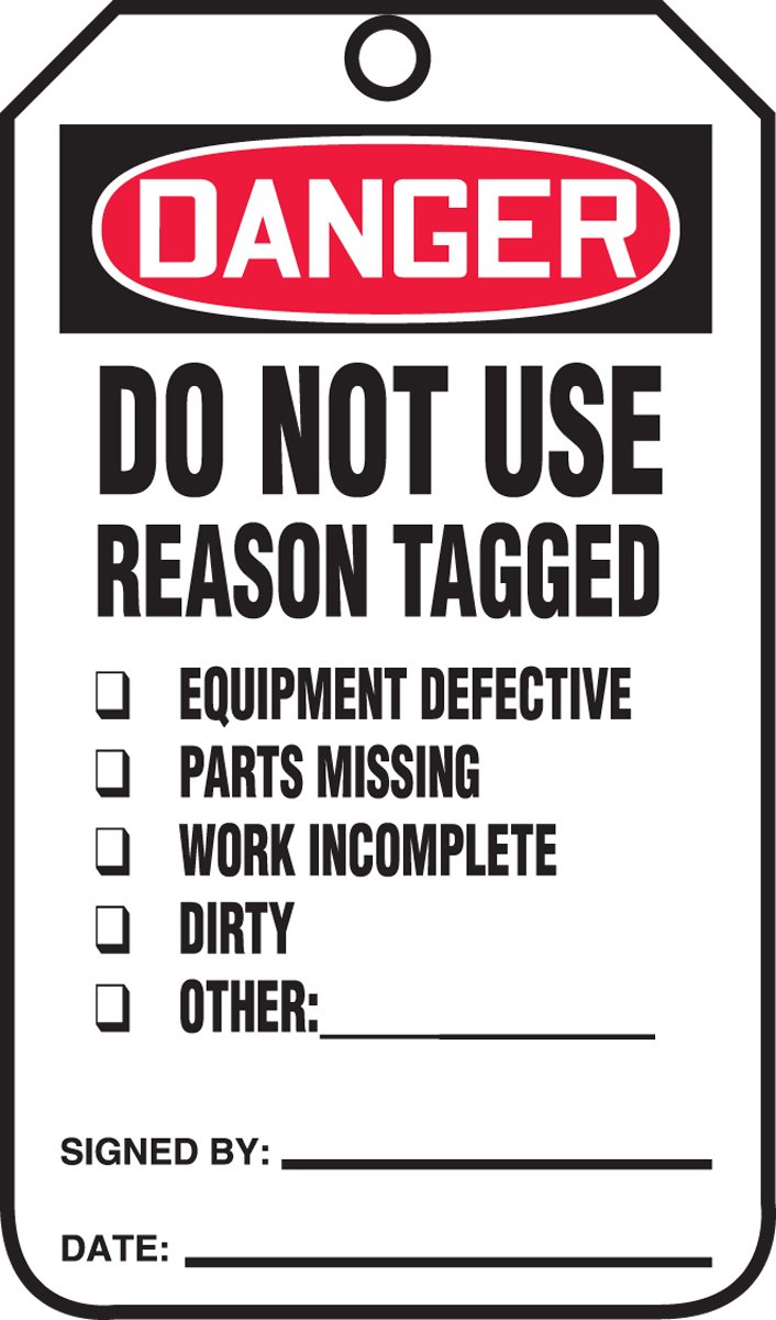 Accuform Signs MDT184CTP Safety Tag, Legend "Danger DO NOT USE Reason Tagged", 5.75" Length x 3.25" Width x 0.010" Thickness, PF-Cardstock, Red/Black on White (Pack of 25)