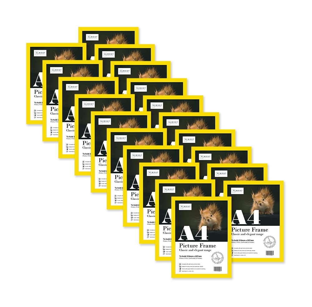 Almost Frameless A4 Yellow Picture Frame Set of 20, Display A4 Picture Gallery Wall, Poster, Photo, Artwork, or Print, Yellow