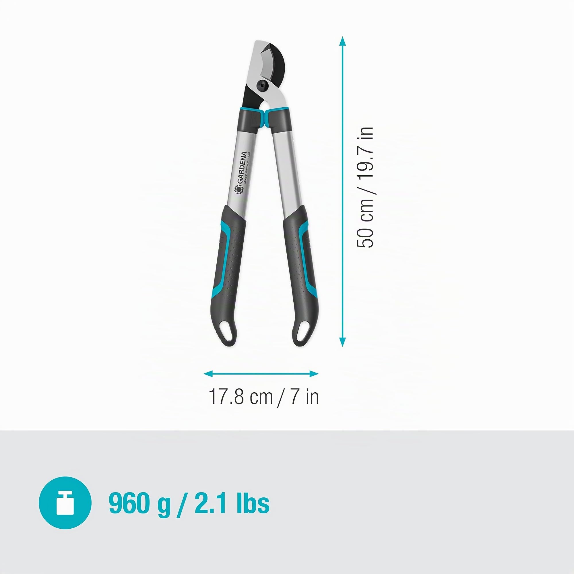 Gardena EasyCut S, sécateur à lame franche pour bois frais jusqu'à 45 mm, lames affûtées avec précision, PowerCoating pour des coupes nettes, design ergonomique, 900 g léger (12030-88)