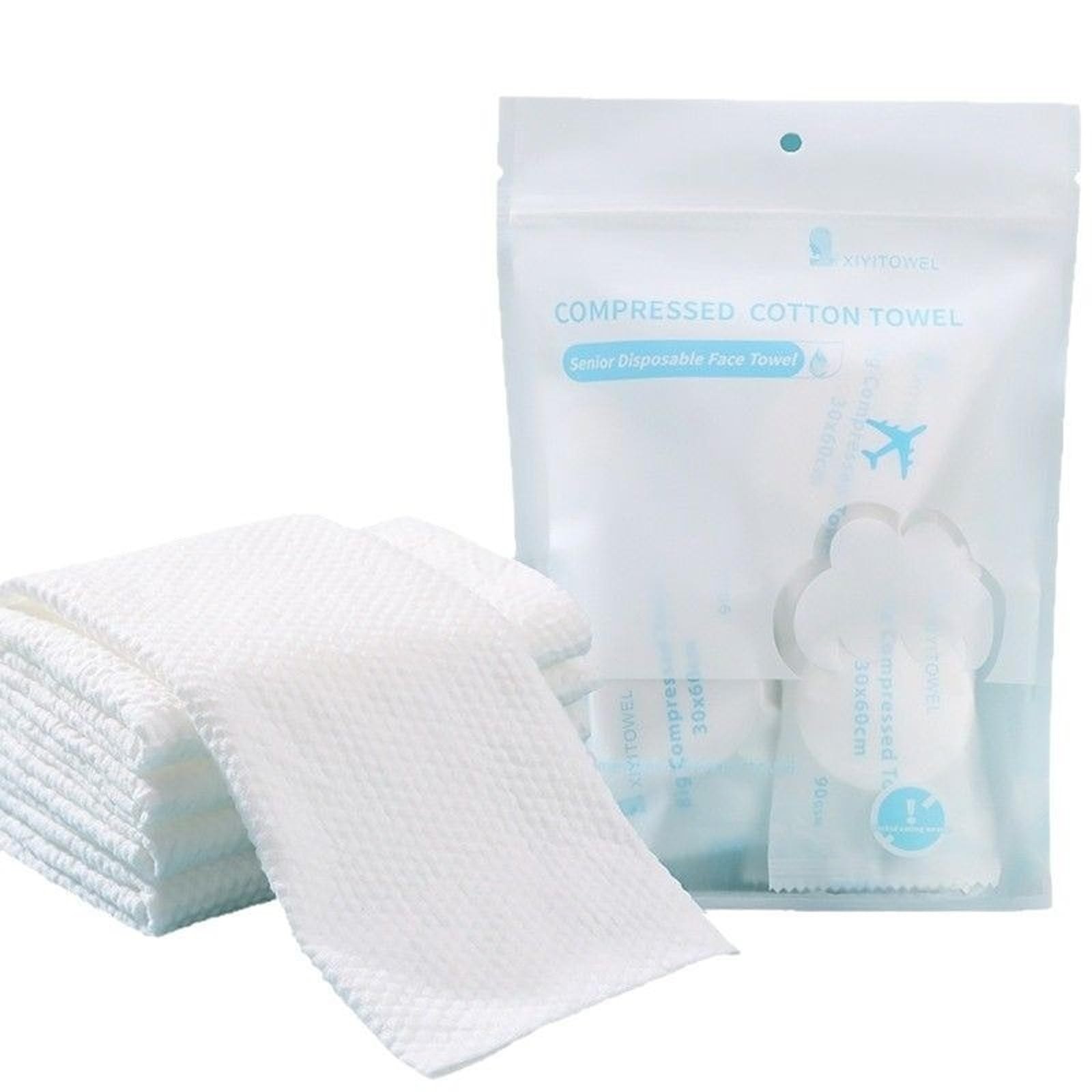 Serviettes Compressées Jetables Extra Épaisses 30x60cm - 100% Coton Hypoallergénique, Ultra-Absorbantes, Emballage Individuel Portable pour Voyage/Camping/Hôtel (Paquet de 10)