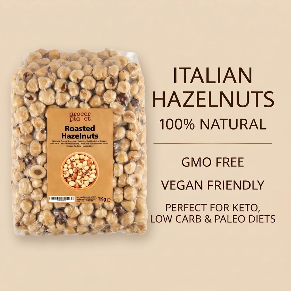 Grocer Planet - Avellanas Tostadas Sin Cáscara Natural (1Kg) | Origen Italia | Origen Campania