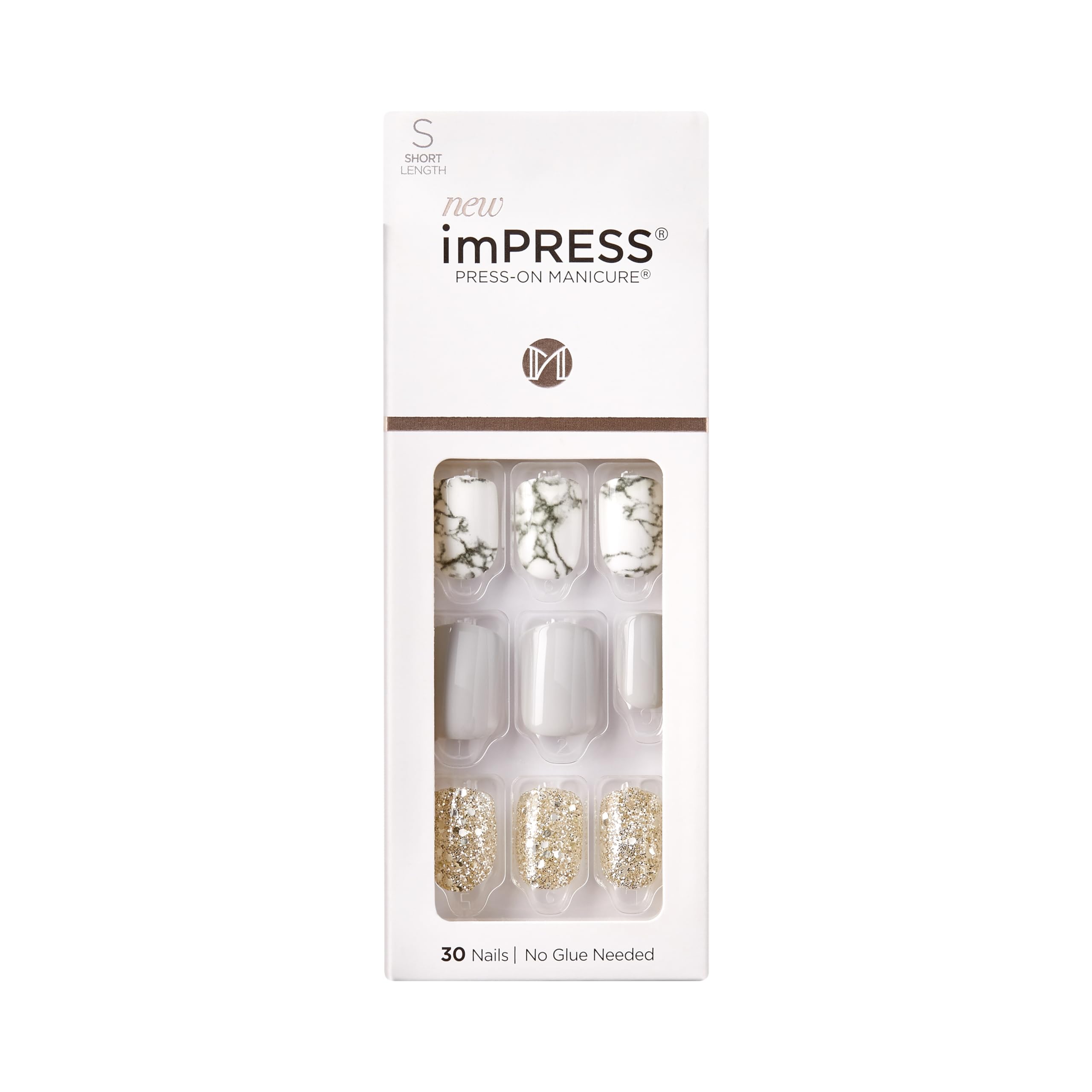 KISS imPRESS Press-On Manicure, Knock Out, Short Length Square, with PureFit Technology, Includes Prep Pad, Mini File, Cuticle Stick, and 30 Fake Nails