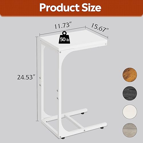 Miniatura 3 de WLIVE Mesa auxiliar en forma de C, mesas auxiliares de sofá pequeñas con marco de metal, mesa de sofá, bandeja de TV para sala de estar, dormitorio,