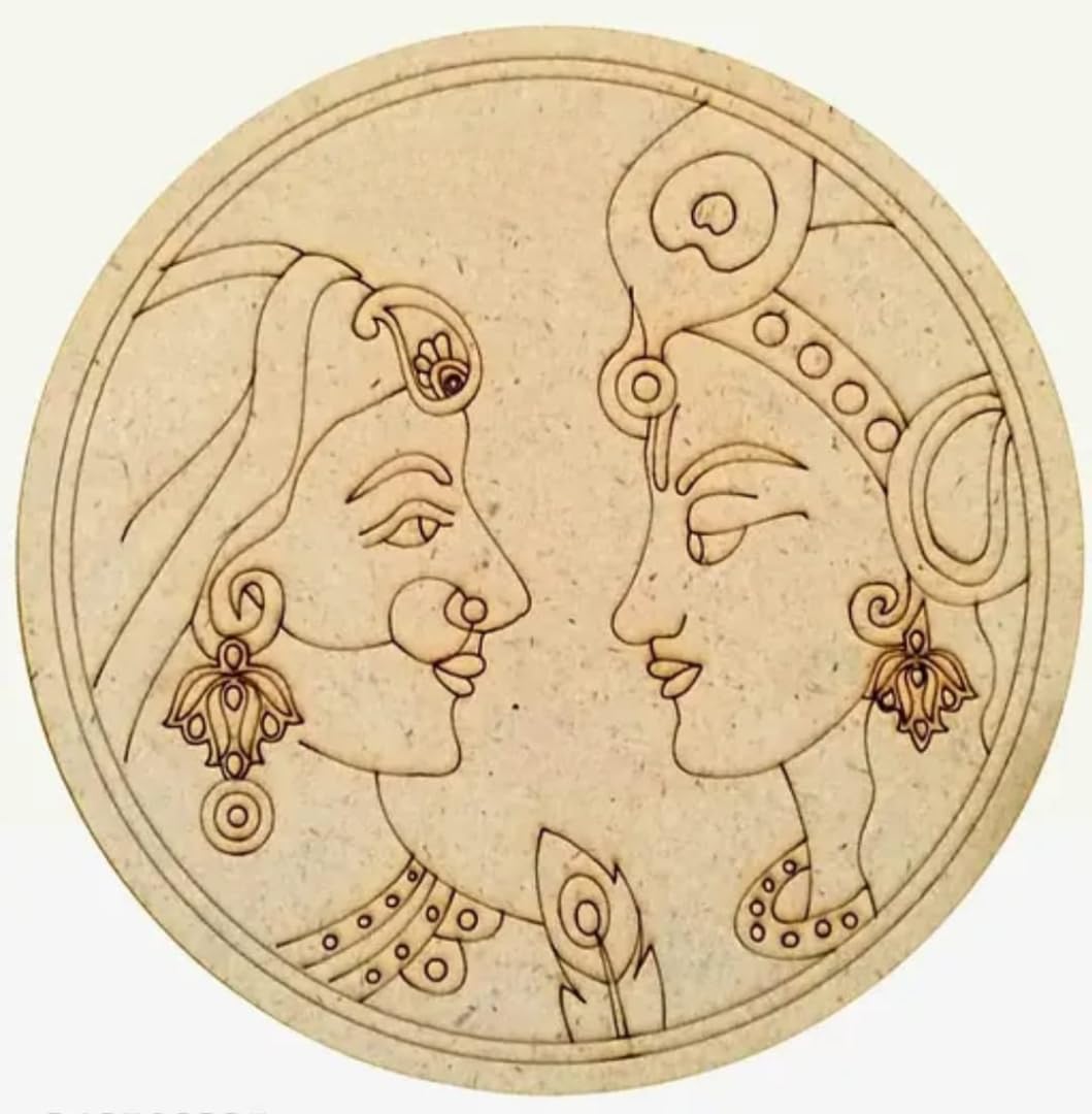 Decorative Round MDF Board with Floral Pattern Design for Arts and Crafts(Rada Krishna 01-12 Inch)-image-11