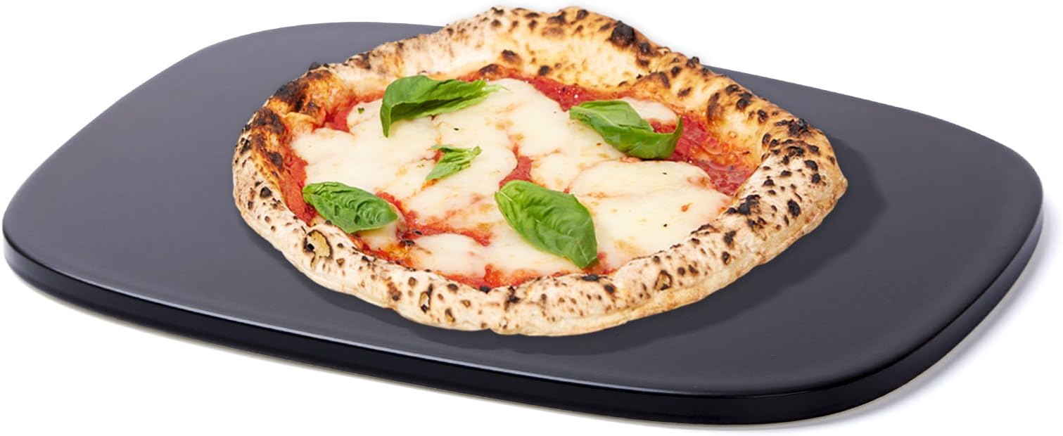 Pizza Stone, Unique Shape 15.8" x 12" x 0.6" Pizza Stones for Oven Grill BBQ, Heavy Duty Ceramic Coating Baking Stone for Pizza & Bread, Innovative Irregular Design Grilling Stone (Black)