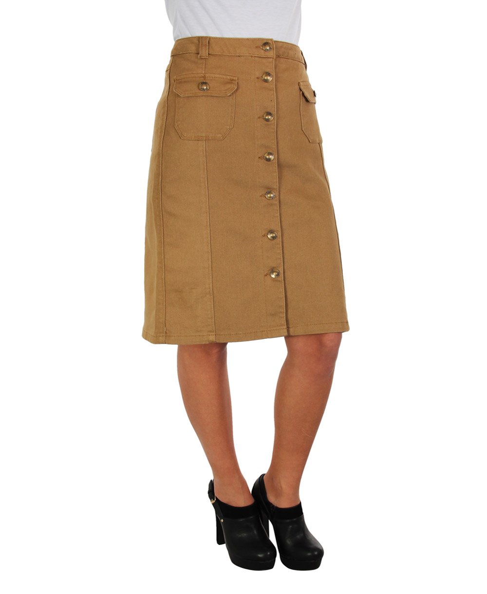 Womens Military Combat Cargo Midi Knee Long A Line Button Skirt Jeans Denim