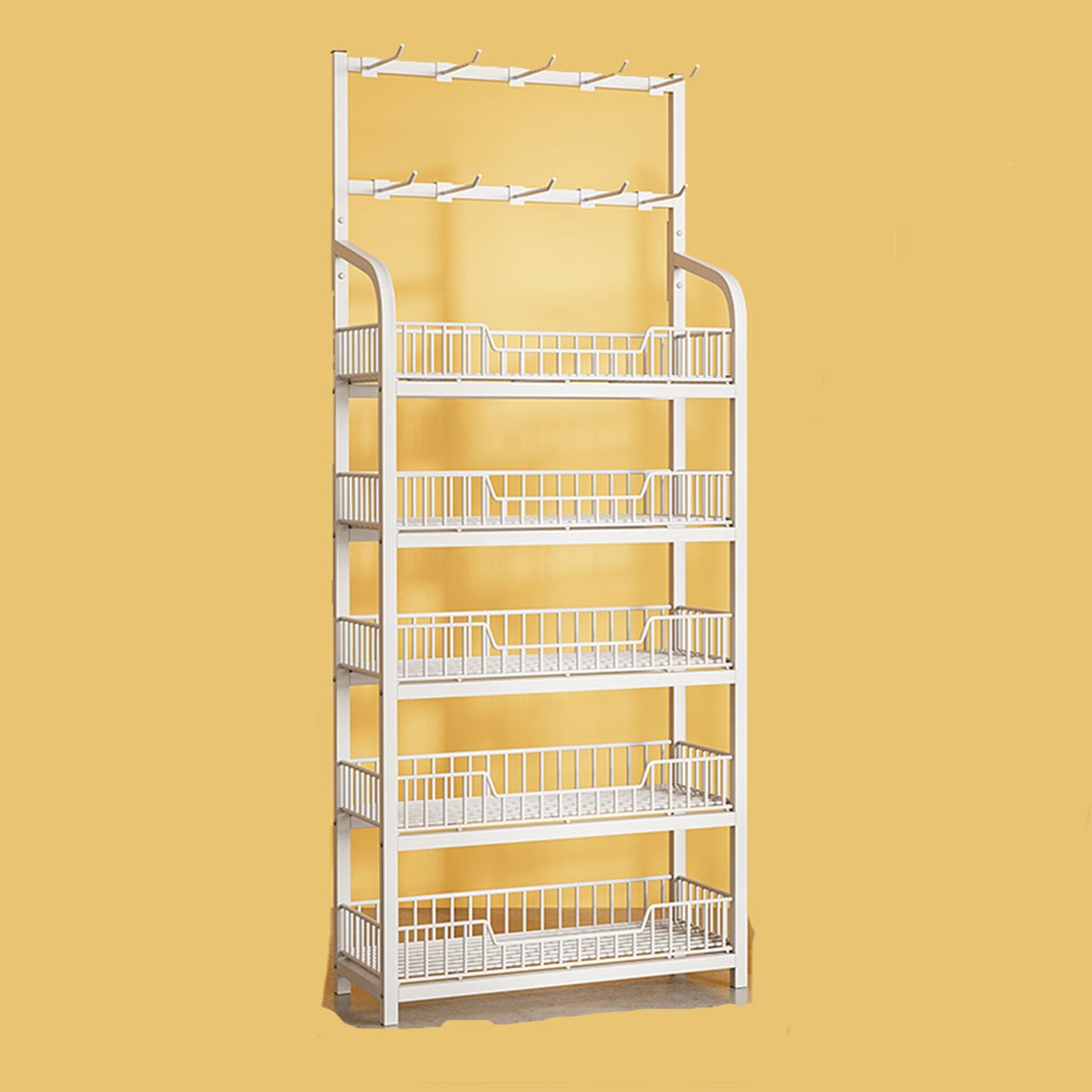 Gemüseregal für Küche 57 65 Zoll (144 cm) Snackregal-Organizer aus Stahl, Regaldisplay für gewerbliche Supermärkte mit Haken, für Büro, Küchenschrank, Speisekammer, Imbissbude, Party, einfach zu mont
