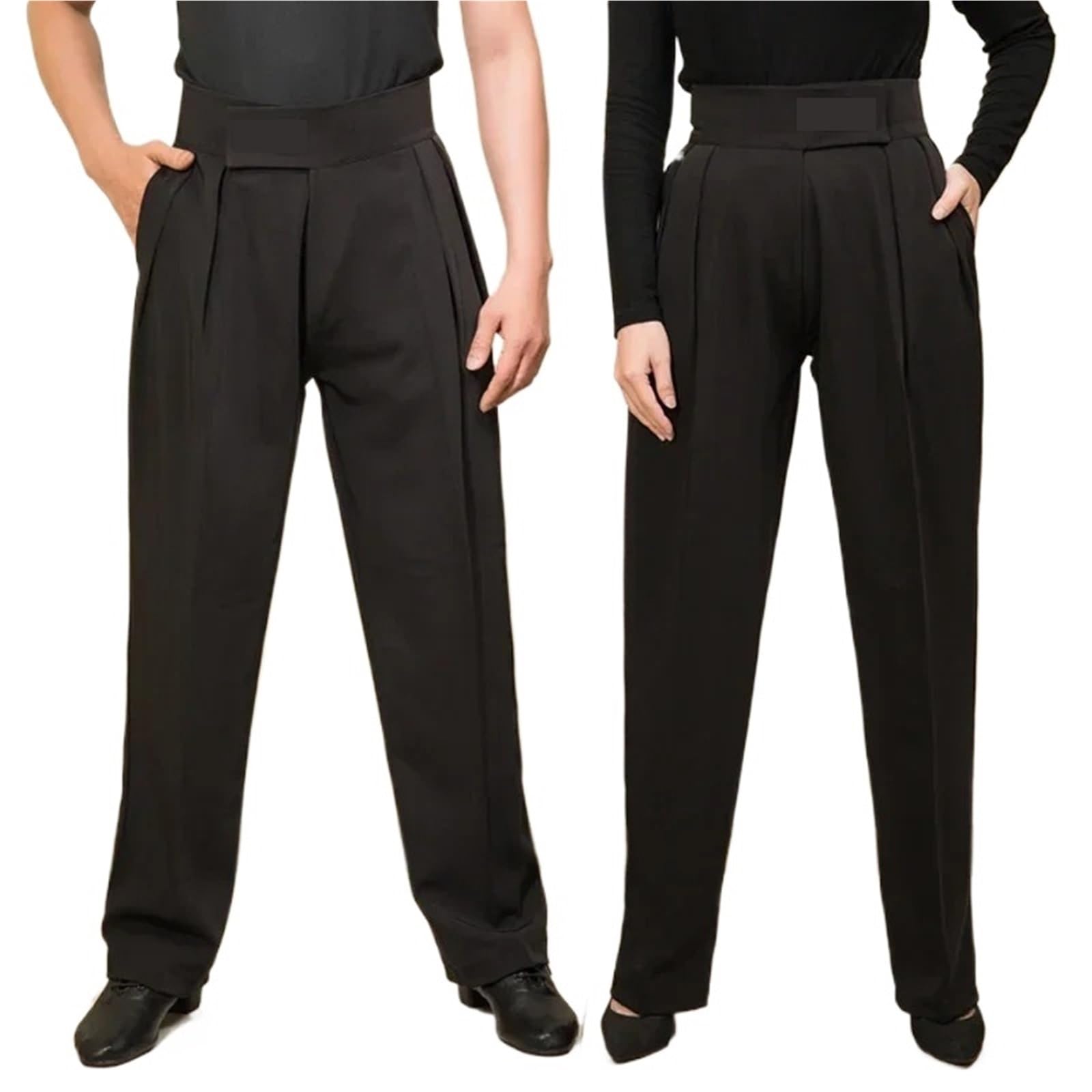 Gijmzy Men's Black Dance Trousers Wo Latin Dance Pants Adult Ballroom Dance Competition High Waist Cha Cha Salsa Waltz Dancewear(,39.3(Waist 100Cm))