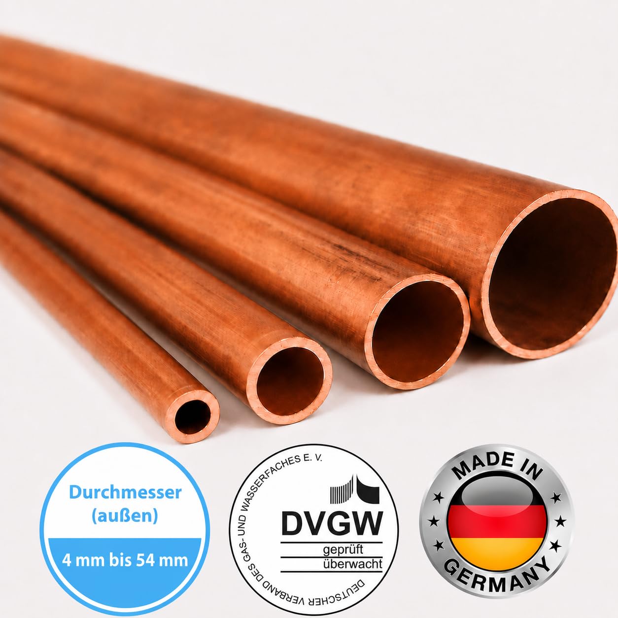 Fittingstore - Kupferrohr 1 Meter gerade Stange DIN EN 1057 DVGW Kupferleitung Wasserrohr Gasrohr Hydraulikrohr Kälterohr Ø 35 mm x 1,2 mm (Rohr Ø außen: 35 mm)