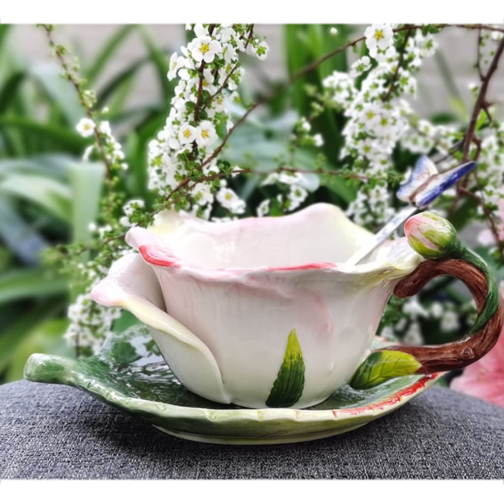 Juego de Tazas de té Juego de Tazas de té de Porcelana Juego de Tazas de café de Porcelana China con platillos Cuchara y Soporte de Metal Tazas de Capuchino(Black-6 pcs)