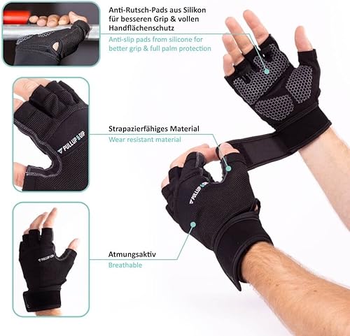 Miniatura 4 de PULLUP & DIP Guantes de entrenamiento para levantamiento de pesas, guantes de fitness con vendaje de muñeca para hombres y mujeres, guantes de