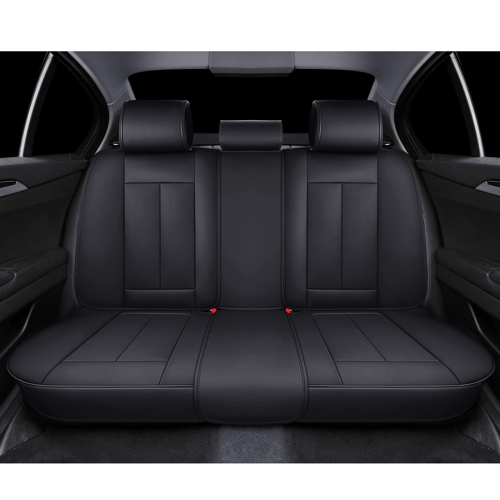 CoveradoBack Seat Covers, Waterproof Nappa Leather Auto Rear Seat Cushions Protective Car Accessories, 3-Pieces Velcro-Adjusted Universal Fit for Most Sedans SUV Pick-up Truck, Black