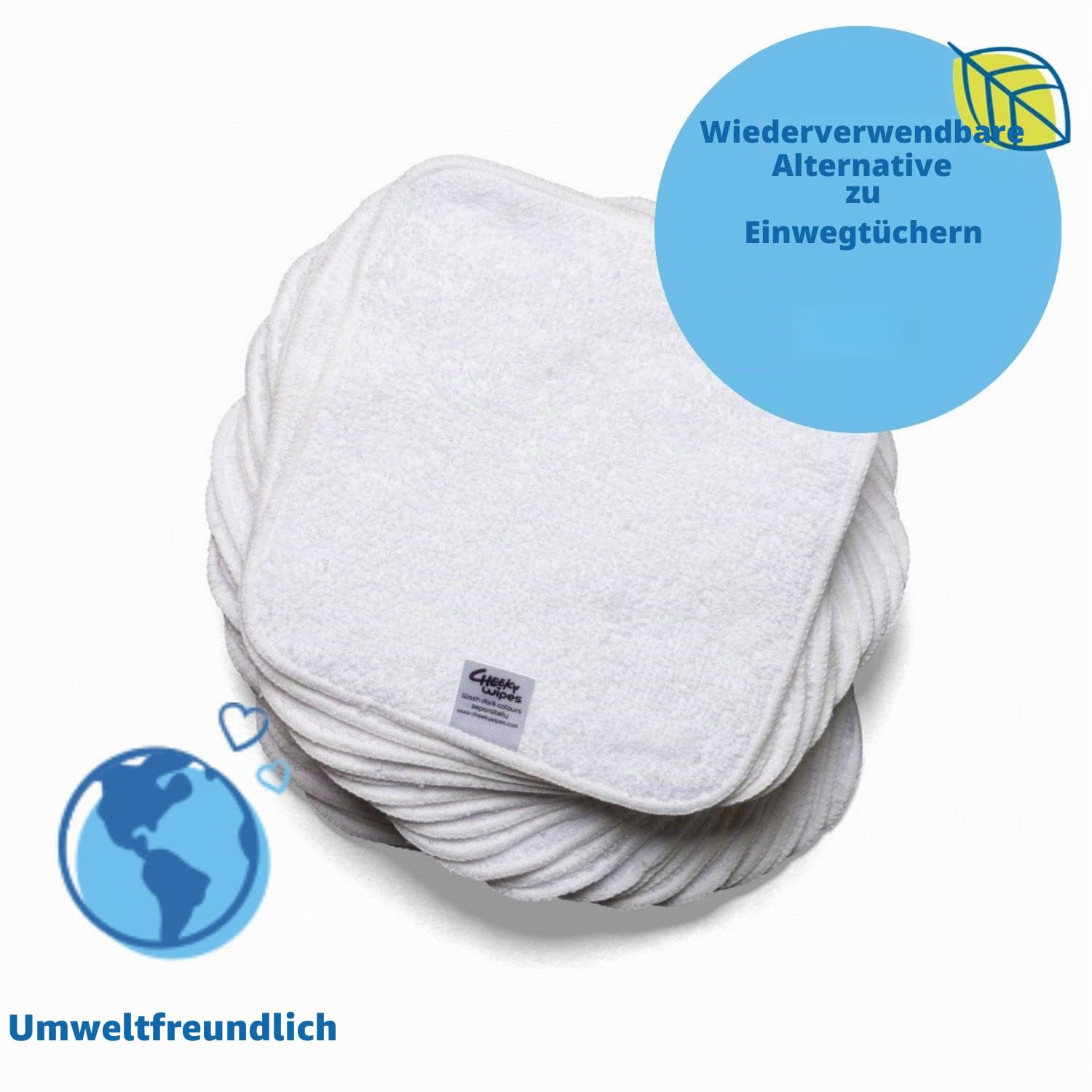 Cheeky Wipes - Babytücher aus Baumwolle, weiß, 25 Stück - 15 x 15 cm