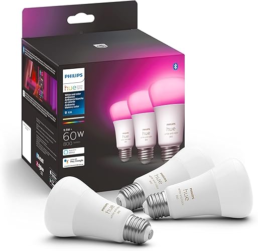 Philips Hue A19 LED Smart Light Bulb - White and Color Ambiance - 60W Indoor Light Bulb - Control with Hue App - Works with Alexa, Google Assistant and Apple Homekit - 3 Pack - White and Color Ambiance - 3 Pack