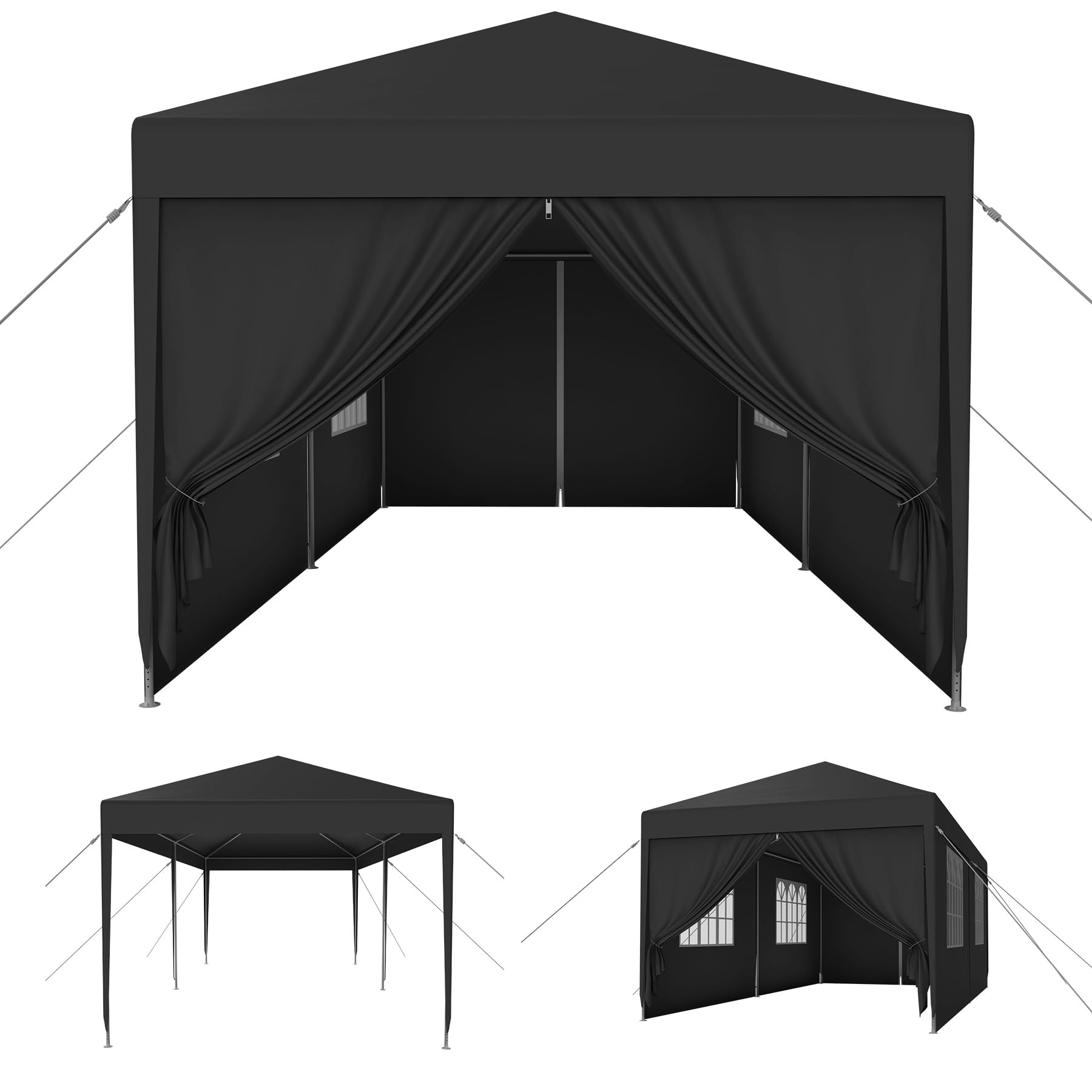 MAYTIIMO Pavillon 3x6m Wasserdicht Stabil Winterfest Pop-Up Camping Zelt mit Seitenteilen und Fenstern Gartenpavillon UV-Schutz Gartenzelt Bierzelt Partyzelt für Outdoor Garten Party, Anthrazit