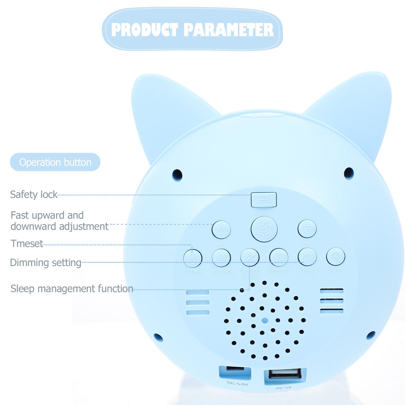 Reloj Despertador Infantil Digital Luz Nocturna, Plástico Azul, Despertador y Lámpara de Noche, Uso en Dormitorio y Hogar