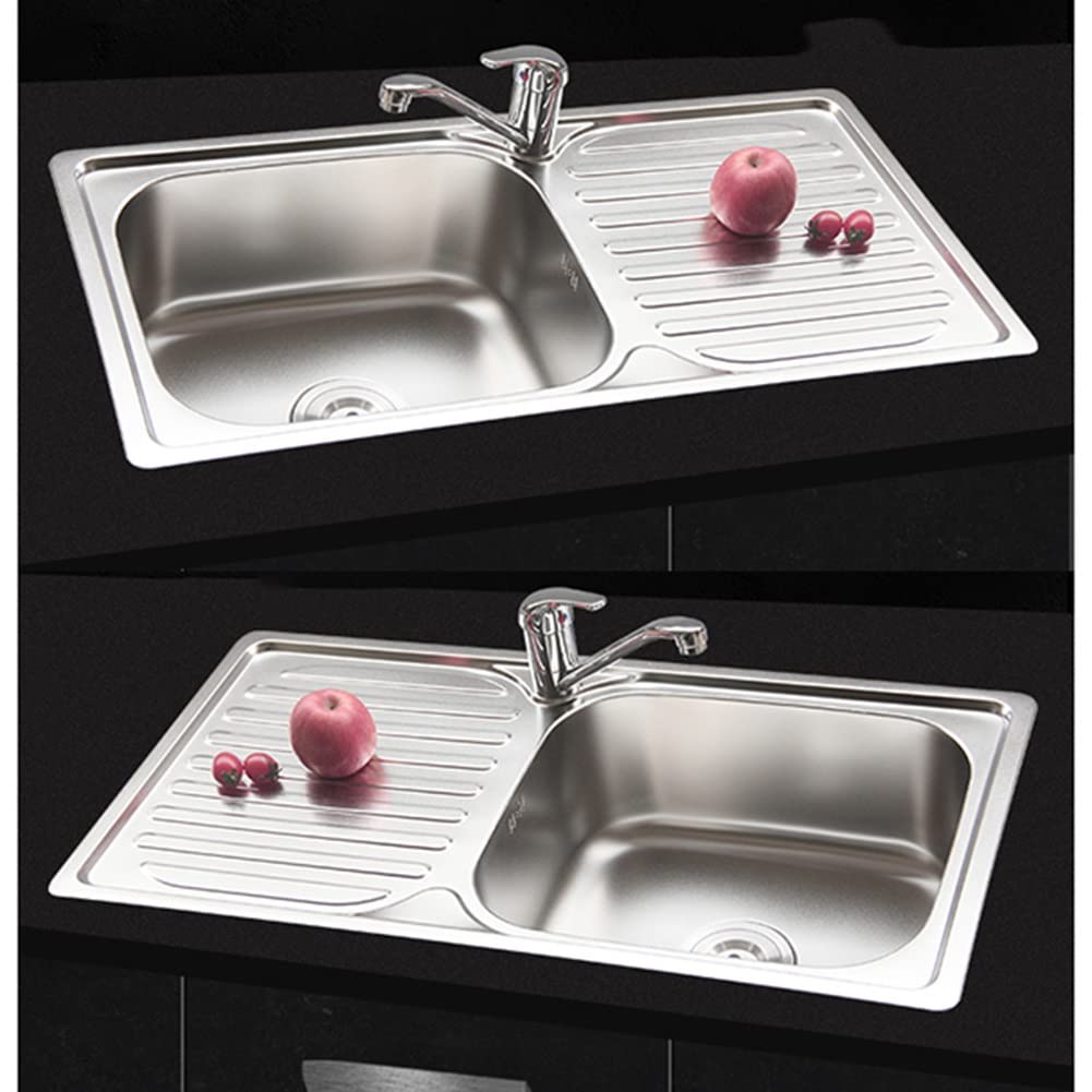 Fregadero de Acero Inoxidable de un Seno con escurridor, con opción de Montaje a la Izquierda o a la Derecha (Color: Left-Kit A, tamaño: 76 x 37,5 cm)