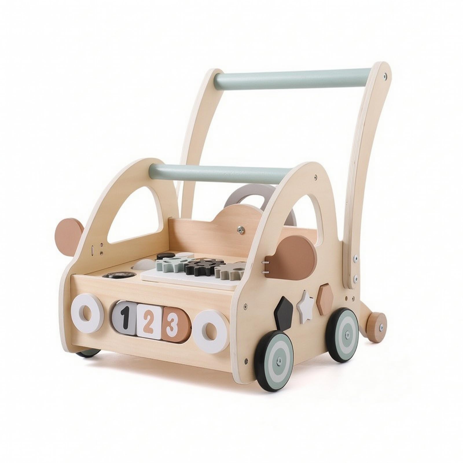 de Aprendizaje para Niños Carrito de Madera Caminador Infantil Carro de Empuje Centro de Actividades con Ruedas Estables y Bordes Redondeados Incluye