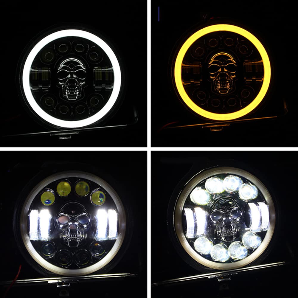 7 Calowy Reflektor Led Wysoka Martwa Wiązka Samochodowa Lampa Motocyklowa RGB Led Okrągła Czaszka światła Halo Przednie światła Dla Jeep Halle