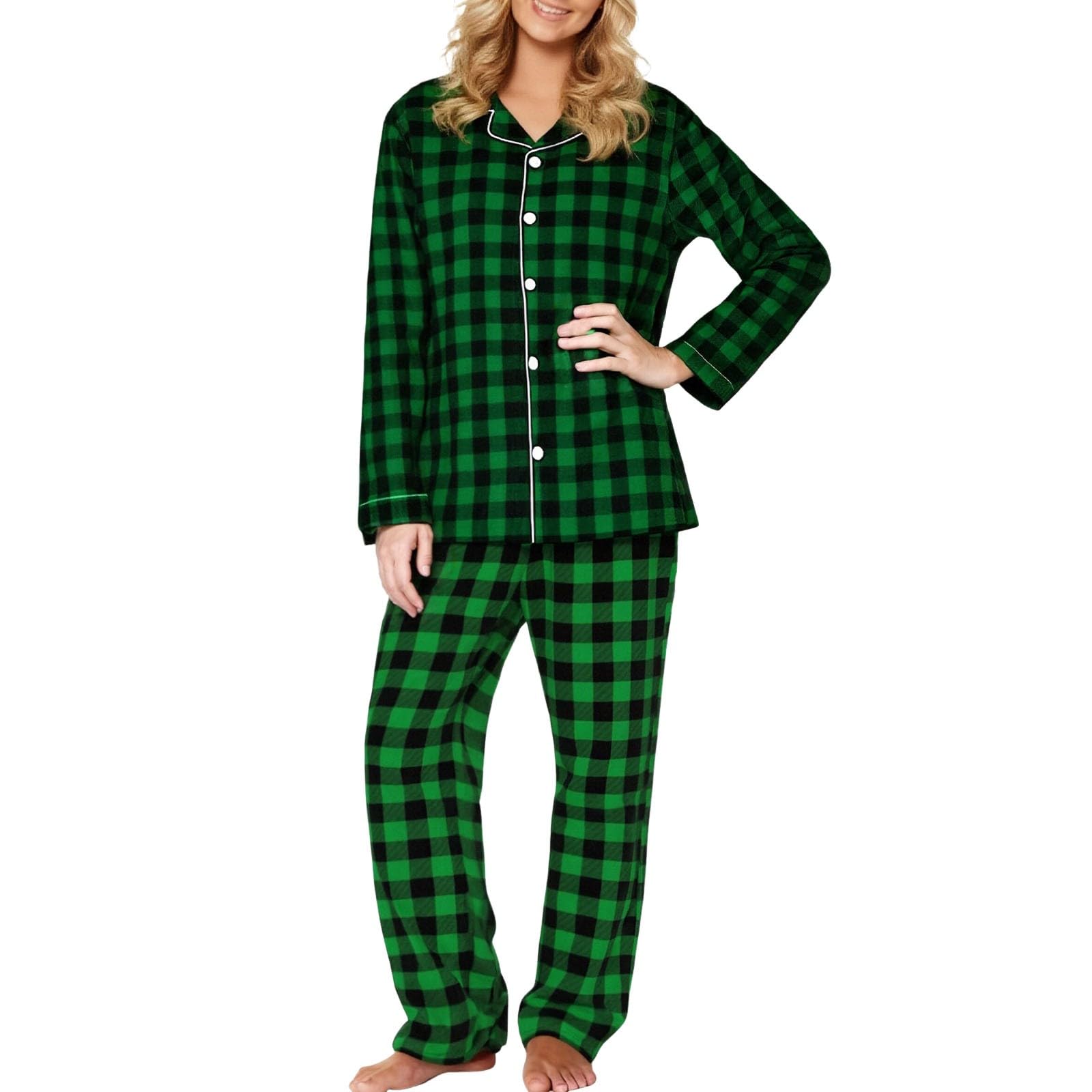 Générique Ensemble Pyjama Femme en Tissu Tartan Doux et Respirant, Haut à Manches Longues Confortable pour Nuit paisible, Tenue de détente Chaude et légère, Taille L à XXXL