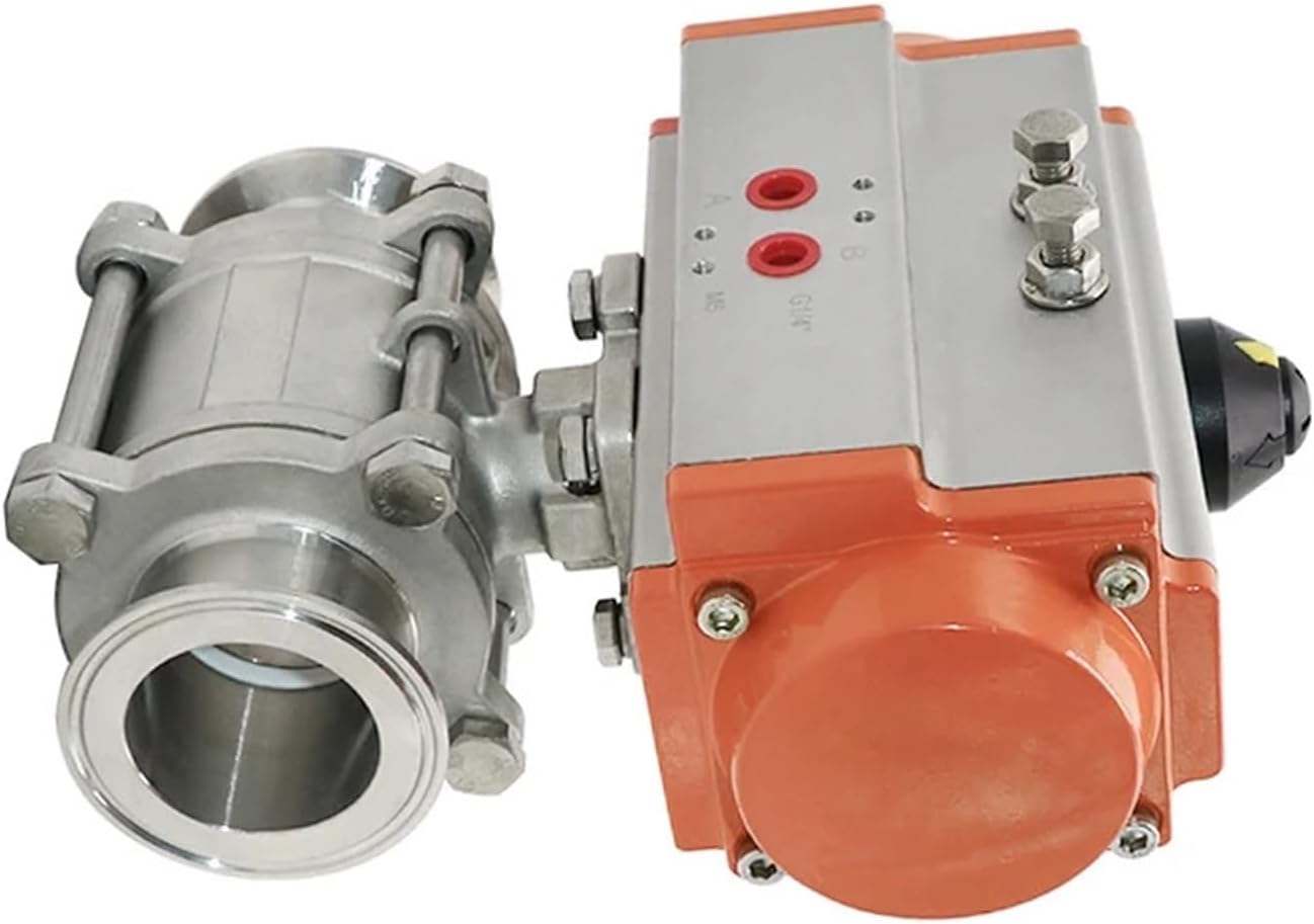 DN65 Stainless Steel Three Piece High Platform Ball Valve Tri Clamp Ferrule Type Ball Valve with Double Acting Cylinder