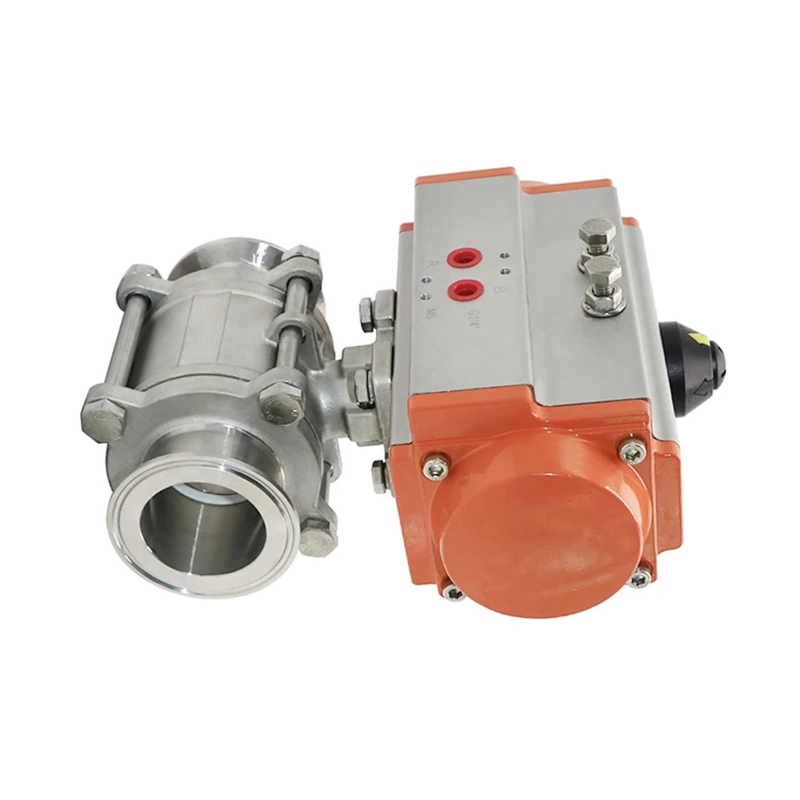 DN65 Stainless Steel Three Piece High Platform Ball Valve Tri Clamp Ferrule Type Ball Valve with Double Acting Cylinder