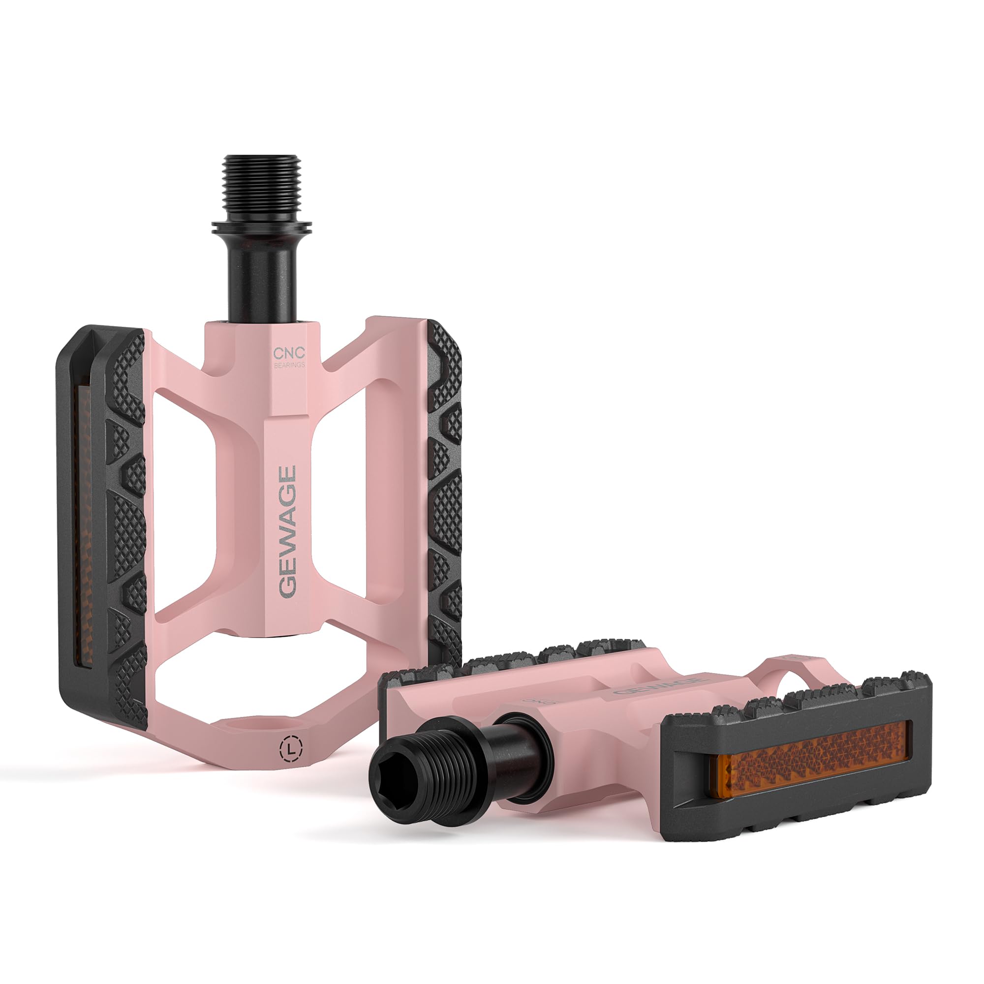 GEWAGE Bicycle Pedals Aluminum — Small & Lightweight – 3 Sealed Bearings, Chromoly Axle, Non‑Slip Platform Pedals with Reflector – for MTB, Trekking, City & Kids’ Bikes (Pink)