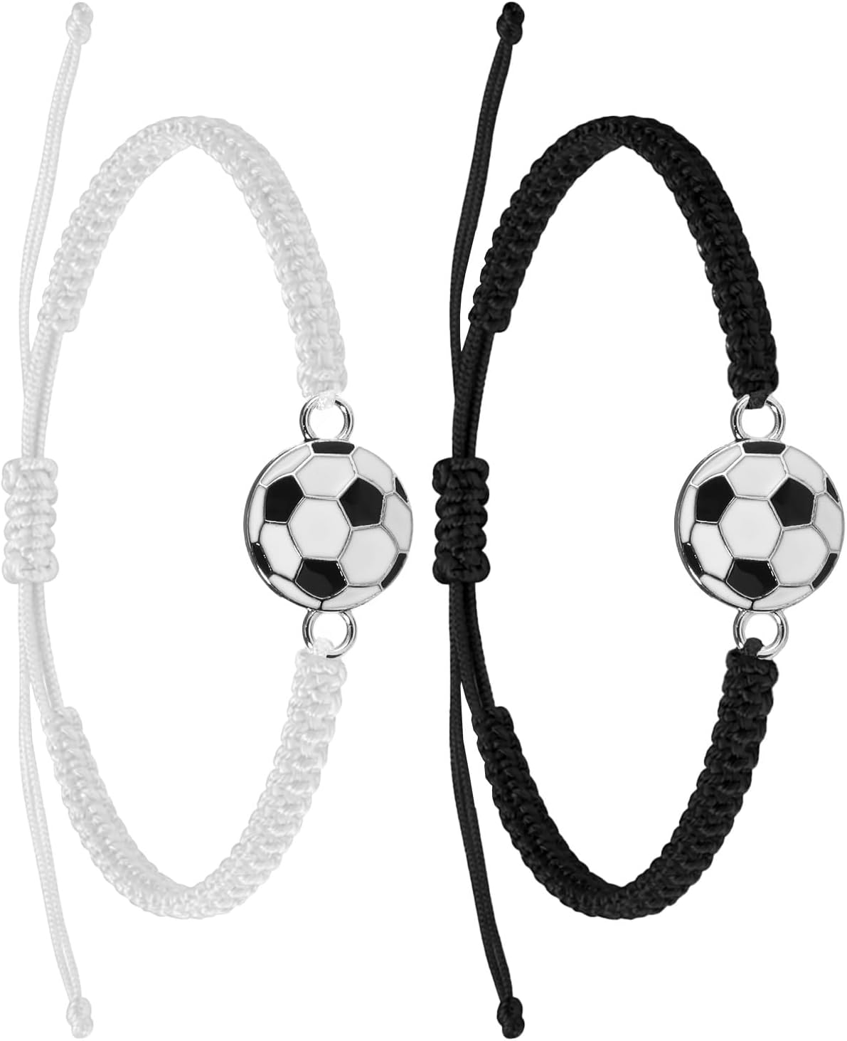 2PCS Soccer Bracelet, 2 Colors Braided Sports Bracelets Adjustable Bracelets with Soccer Charm Volleyball Soccers Gifts Soccers Jewelry for Fans Friendship Relationship Gifts Souvenir
