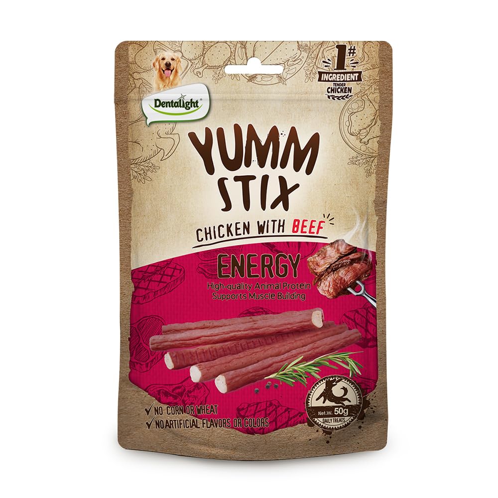 Dentalight - Dog Soft Chewy Treats Yumm Stick, Chicken with Beef/Lamb/Liver/Cheese, High Protein, Energy Support, DHA & Omega 3 & 6