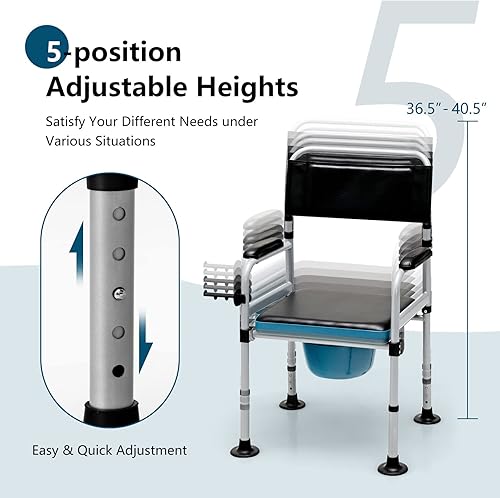 Miniatura 3 de Goplus Cómoda plegable 4 en 1, silla de inodoro de 440 libras para inodoro con brazos, asiento acolchado, inodoro de noche ajustable en altura,