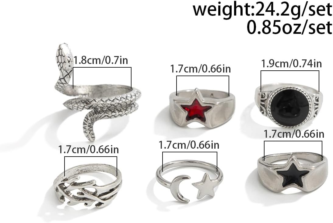 Gothic Vintage Rings Set for Men Silver Chunky Punk Star Snake Stackable Statement Gothic Rings Men Punk Hip Hop Jewelry - Image 7