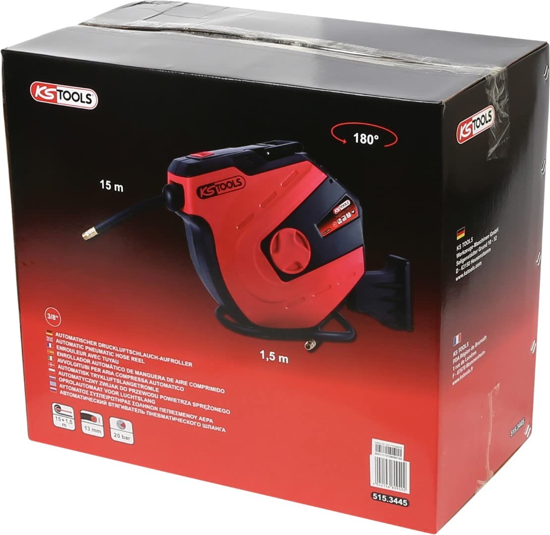 KS Tools 515.3445 Avvolgitubi per aria compressa automatico, Ø 13 mm x 15 m