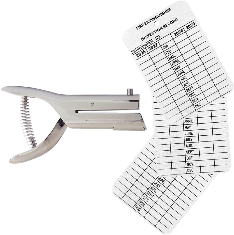 100 Pieces 2026 to 2029 4 Year Metal Fire Extinguisher Monthly Record Inspection Tags with A Heavy Duty Hole Punch