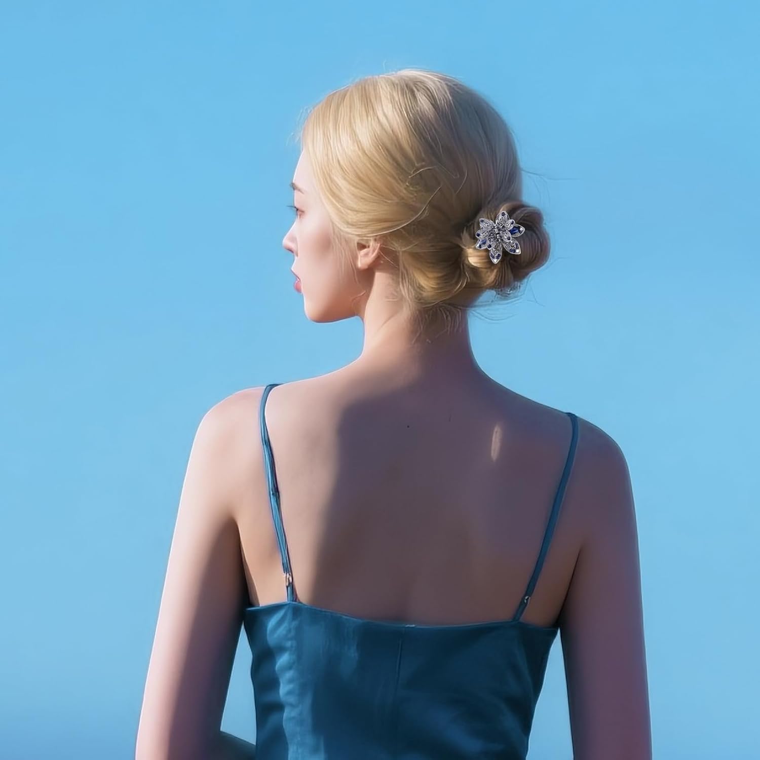 3 Pack Crystal Hair Clips, 1.6 In Metal Rhinestone Claw Clips, Non-Slip Vintage Flower Jaw Clip, Bling Hair Clip Accessories for Women Girls, Grey - Image 7