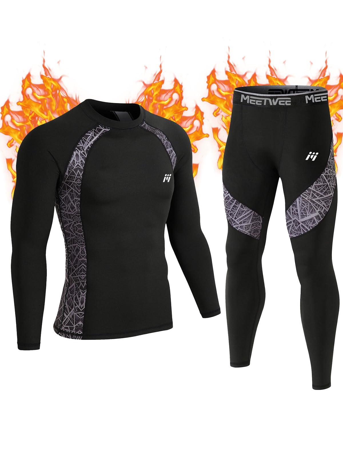 MeetHoo Men's Thermal Underwear Set, Winter Base Layer Compression Suit Long Johns for Running Skiing Camouflage
