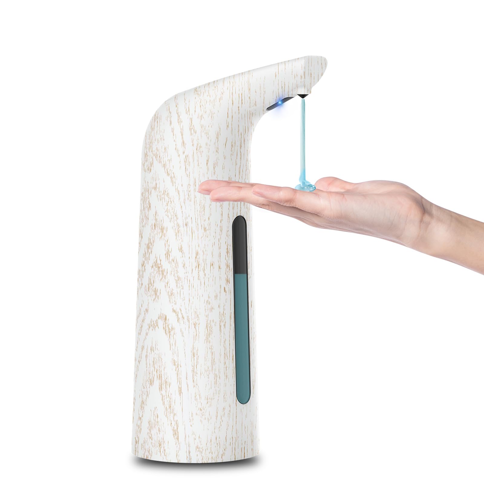 Dispenser automatico di sapone da 400 ml, a batteria, senza contatto, elettrico, con sensore, 4 livelli regolabili, no-touch, per bagno e cucina (Grano di legno bianco)