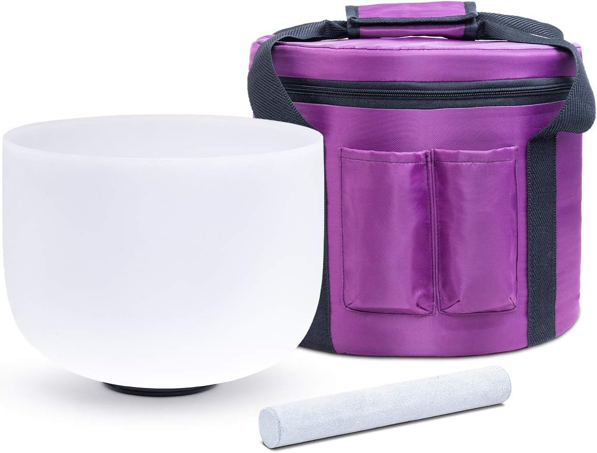KVKA12 Inch Crystal Singing Bowl B Note Crown Chakra with Carrying Case,Suede Striker (12 Inch, B note 432hz)