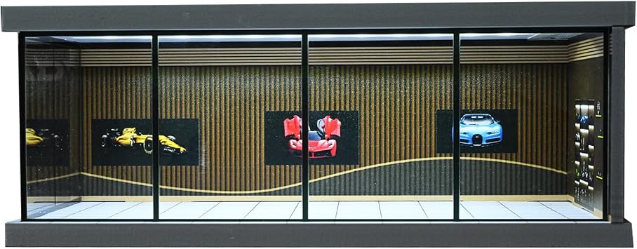1/43 Diorama Garage Model, LED Lighting Parking Lot Scene Dsiplay Model, Diecast Model Cars Display Case, Showroom Model Car Display Storage, Building Model Garage, Display Box (Showroom)
