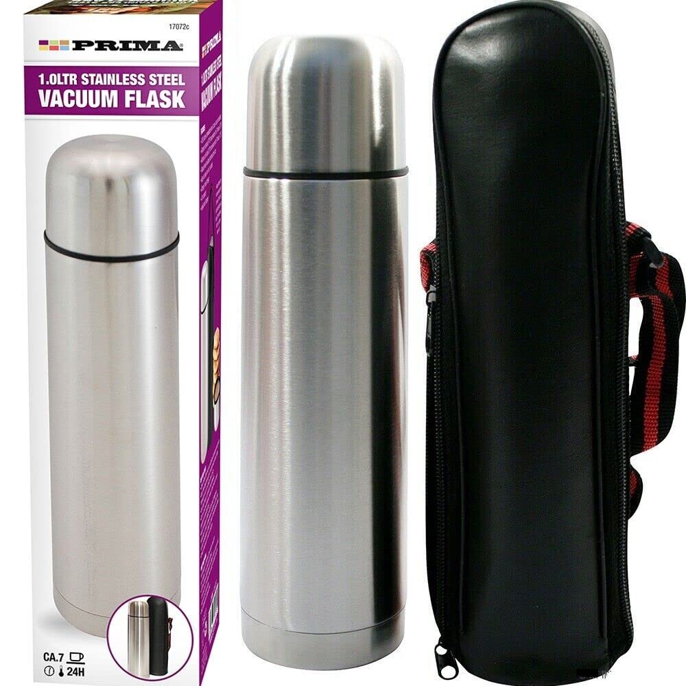 1L Stainless Steel Flask - Keeps Drinks Hot & Cold, with Carry Case, Vacuum Insulated, Perfect for Sports, Outdoor, Hiking, Travel, Office, Leakproof Lid Serves As A Cup, 1000ml