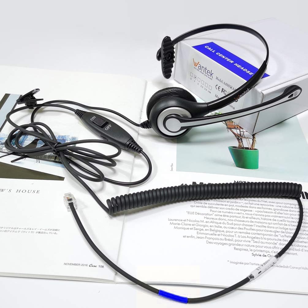 Wantek Cuffie telefoniche RJ9 monofonico con Microfono a cancellazione del Rumore