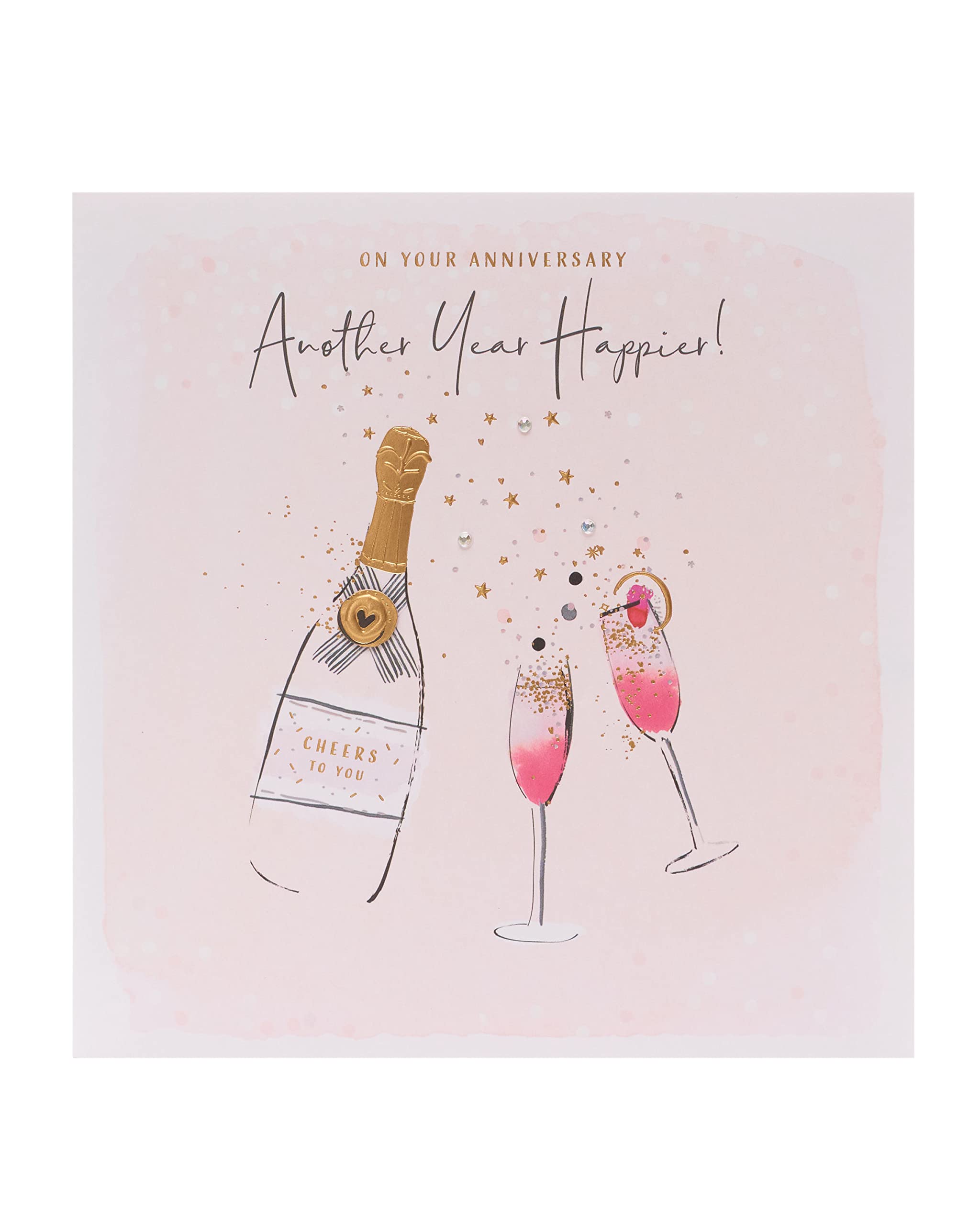 UK Greetings Anniversary Card for Him/Her/Friend - Pink Champagne Design
