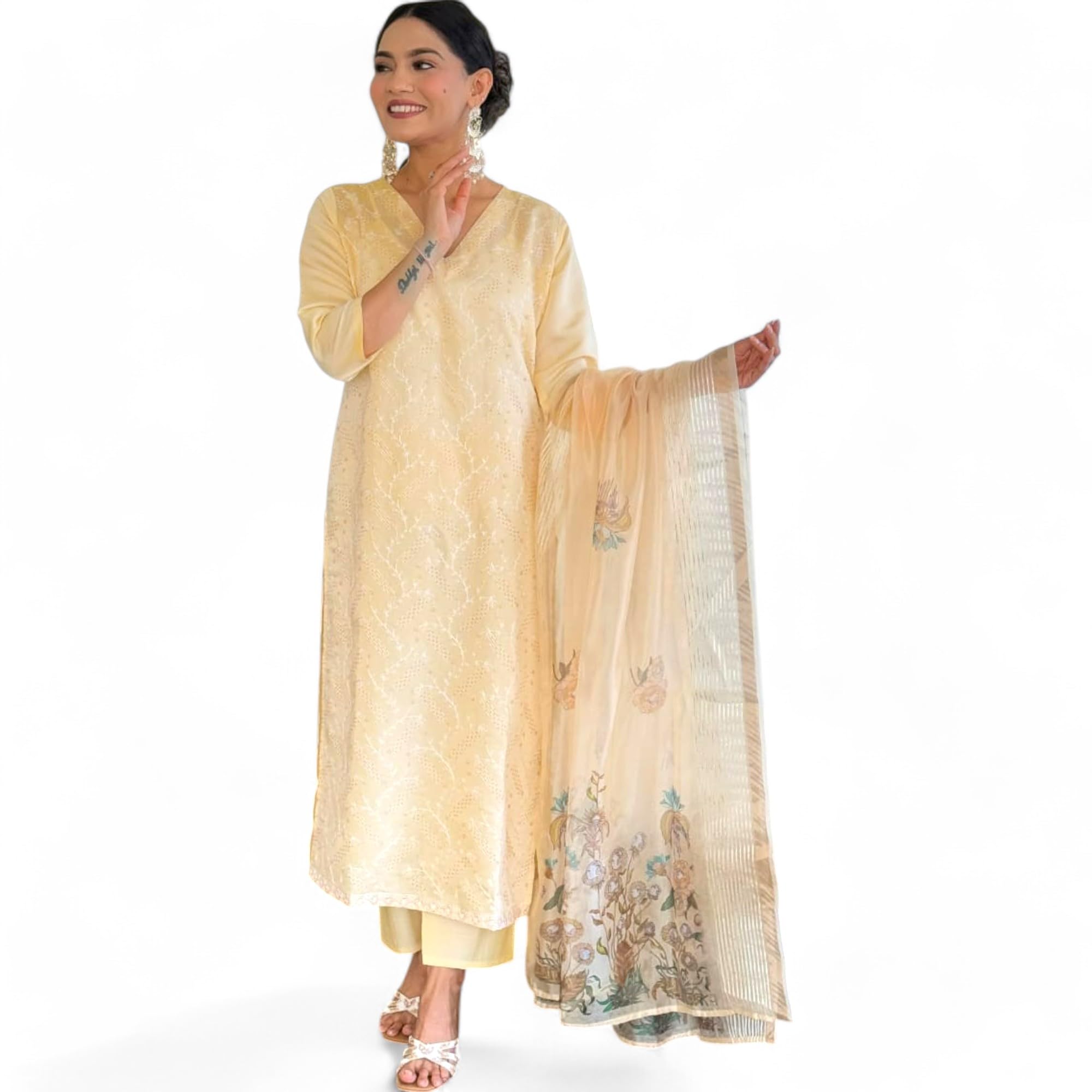 RangMahal Indische Damen Elegante Römische Seide Anzughose mit Dupatta-Set
