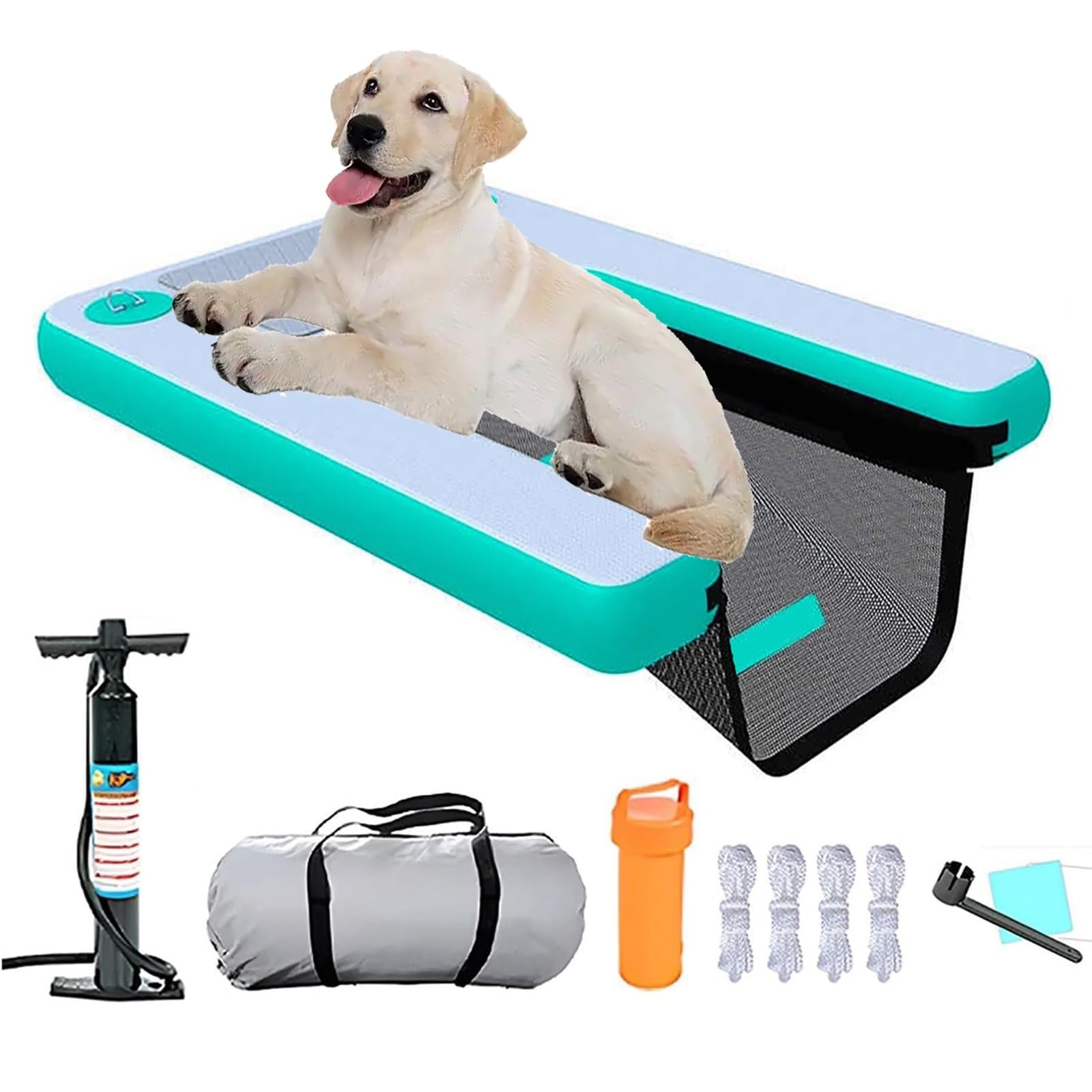 Rampe gonflable pour chiens et plateforme flottante avec marches antidérapantes pour piscine