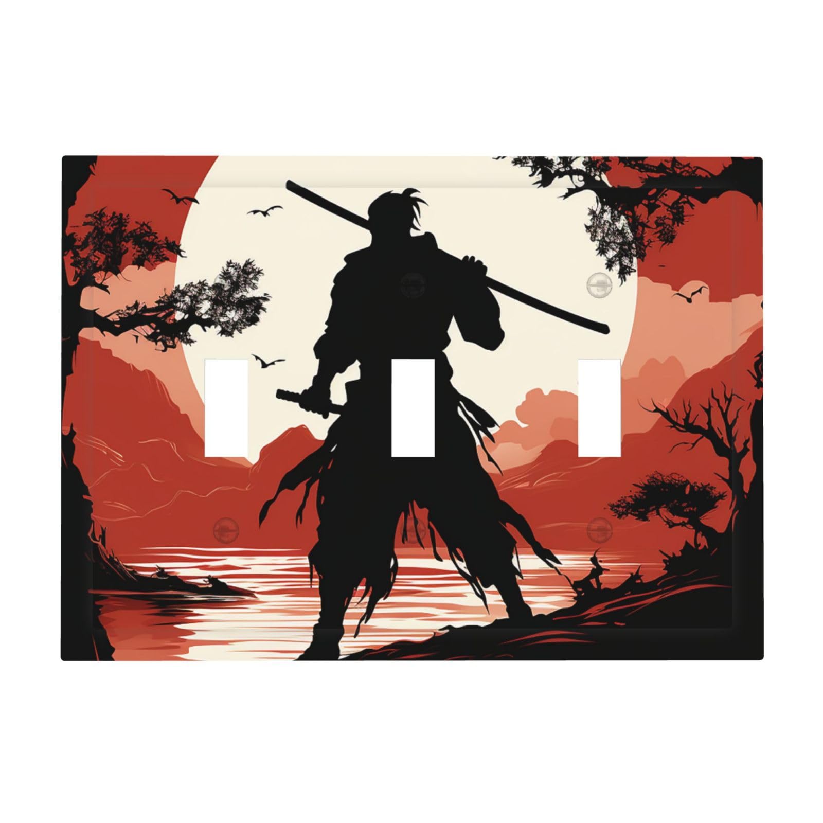 Kloph Samurai Decorator Light Switch Covers Wall Plate 3-Gang Mid Size 6.7" X 4.8" Triple Toggle Switch Wallplate Decorative 3 Gang Wall Switch Plate Covers Polycarbonate Thermoplastic