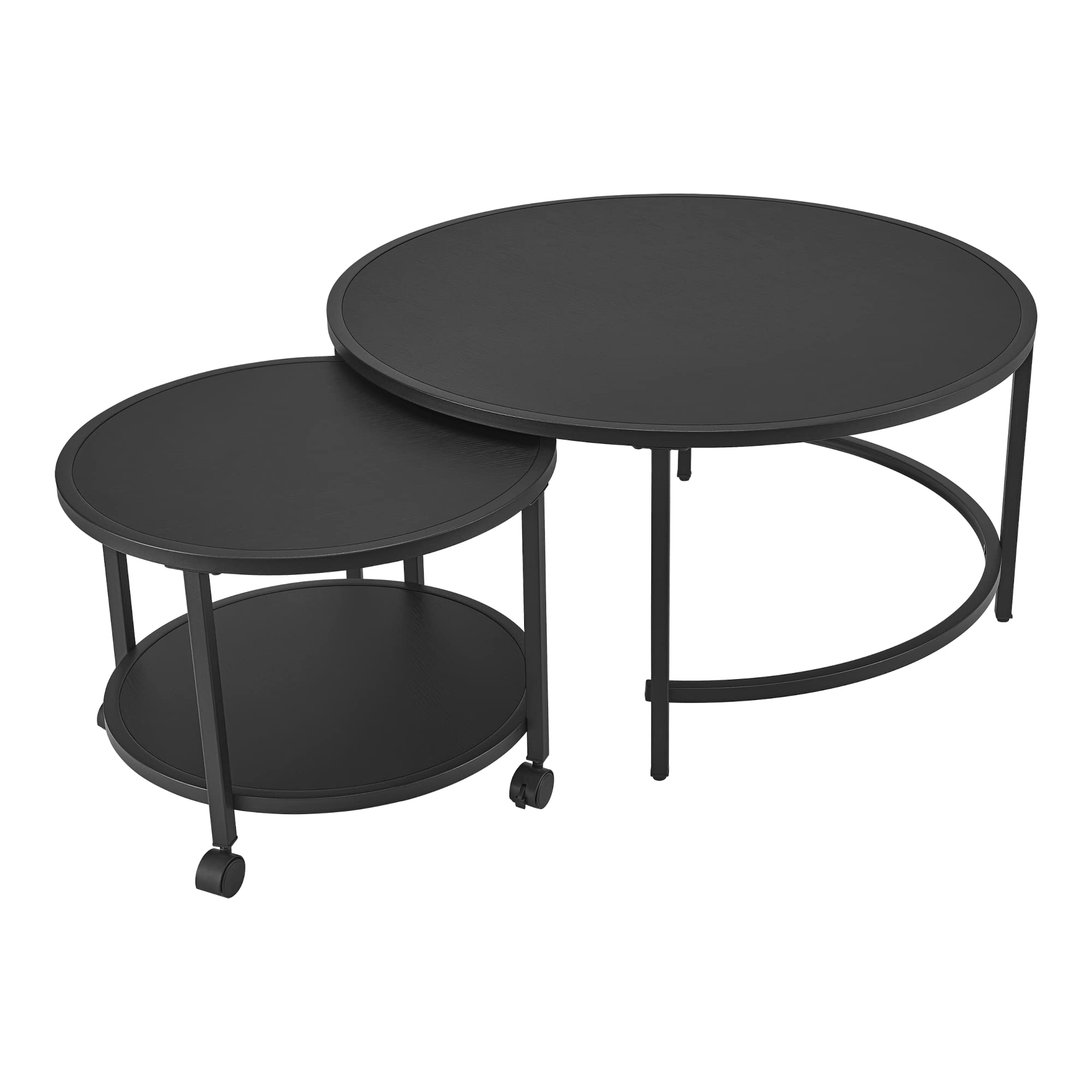 [en.casa] Juego de 2X Mesas de Centro Nido 2 Mesas de Café Mesas Auxiliares de Diferentes Tamaños Ahorrar Espacio Aglomerado/Acero Negro Mate
