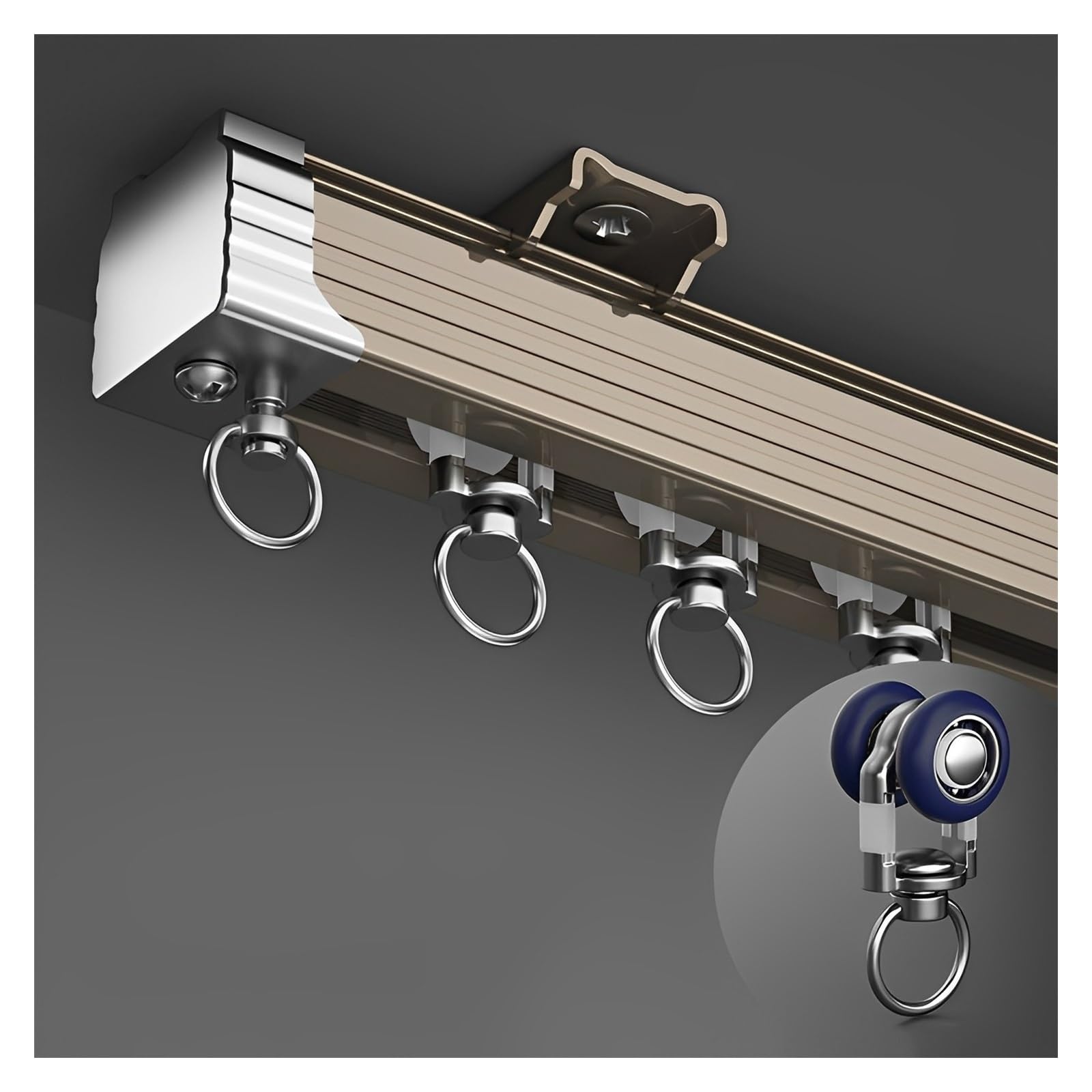 Luksusowa szyna do zasłon ze stopu aluminium, (1 m/3,2 stopy - 6 m) karnisze, system karnisza do montażu na suficie/ścianie, do salonu sypialni rozdzielacz pokoju (kolor: szampański B, rozmiar: 1,4 m)