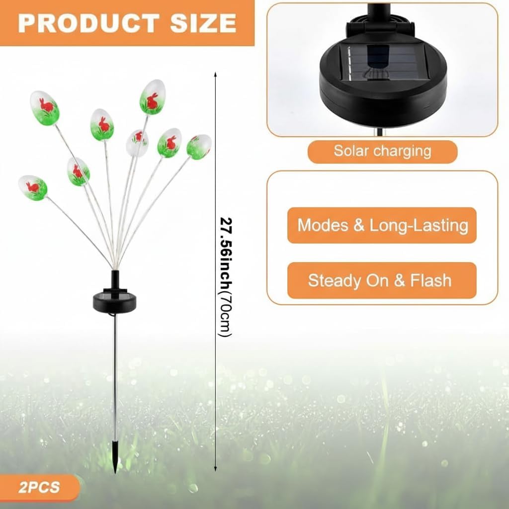 Solar Easter Egg Lights 2 Packs 8 Colors 16LED Waterproof Outdoor Stake Lights for Spring Garden Yard Pathway Lawn Decorations