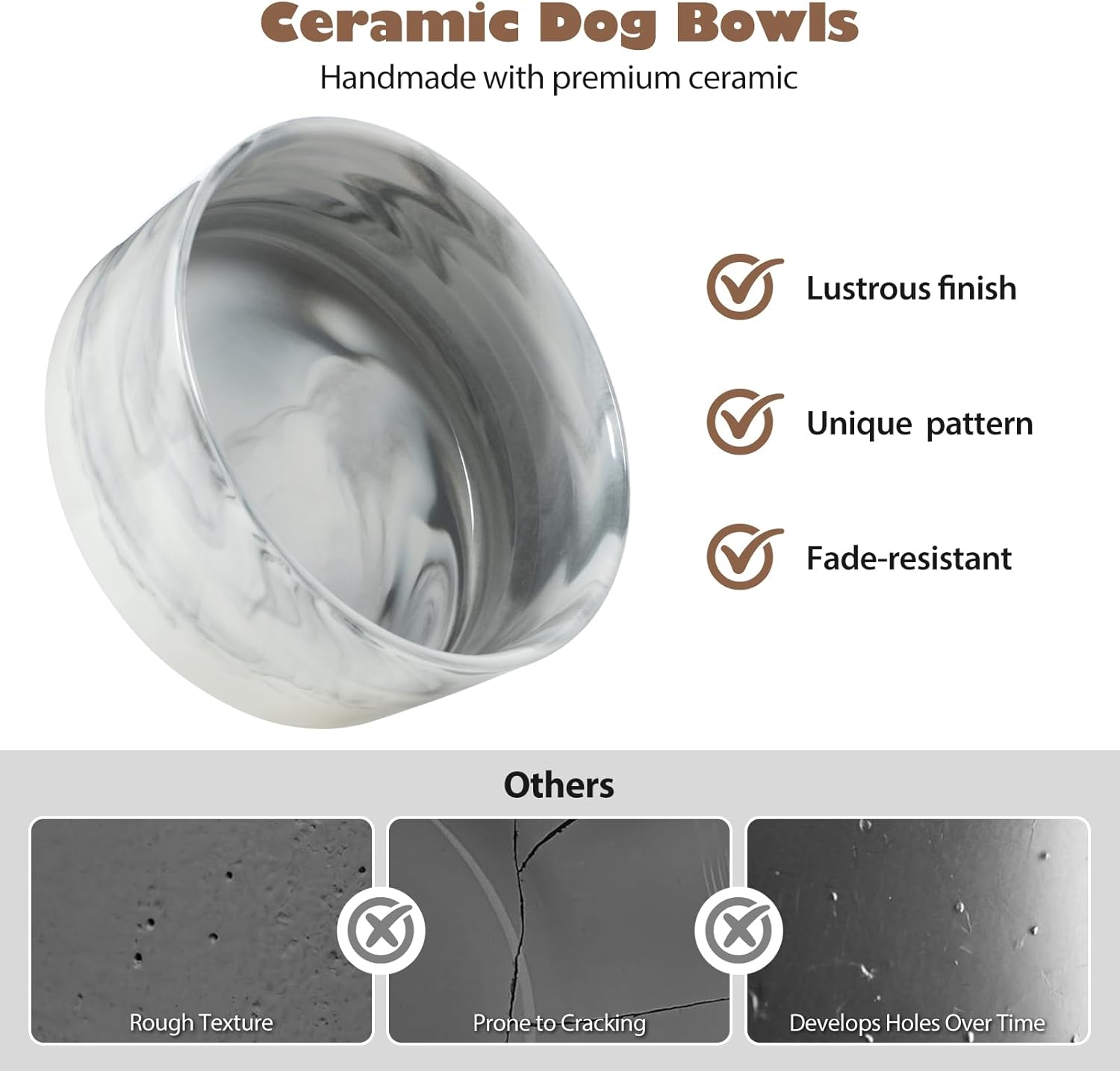 Dog Bowls Set with Wood Stand, 3.6-Cup Ceramic Pet Bowls for Medium Dogs, Weighted Food Water Bowl Set for Dog and Cat