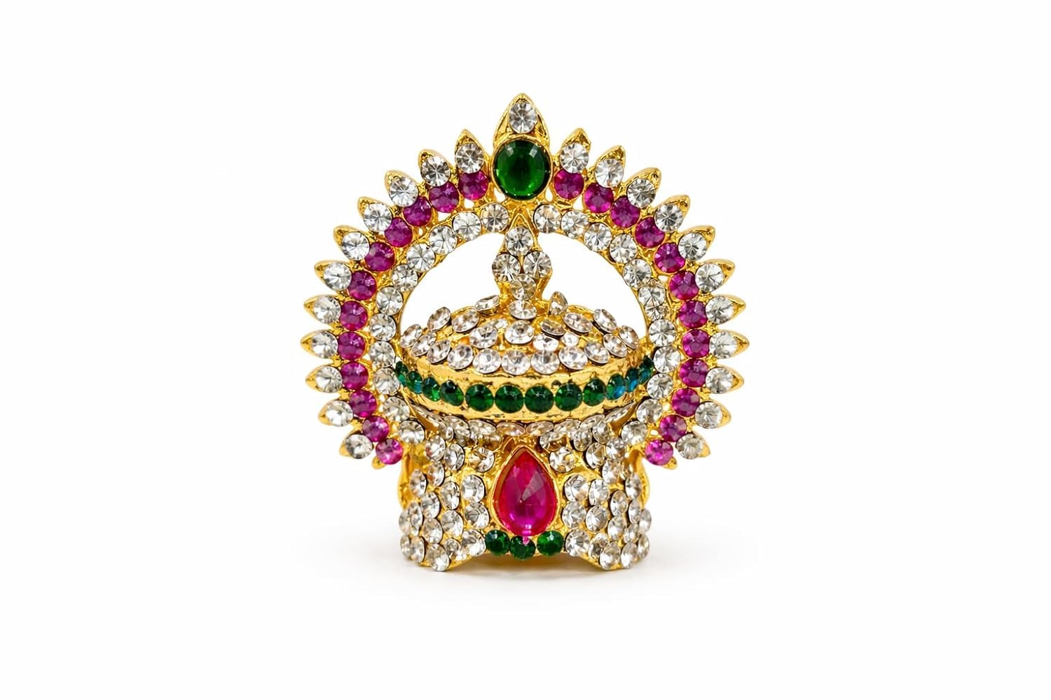 Stone Studded God Idol Crown Mukut for Decoration | Perumal Balaji Krishna Mukut | Gold Finish Mandir Pooja Idol Dressing Crown (SKB)-image-2
