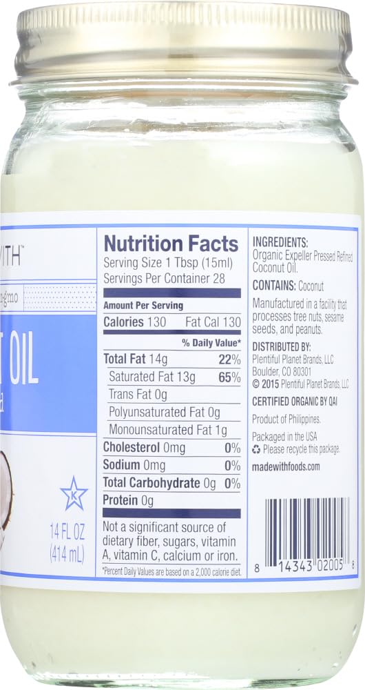 Made With Brand Organic Coconut Oil Refined, 14 Oz (Pack of 6)